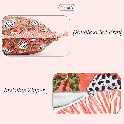 Ridhi Dark Salmon Pink 100% Cotton Block Print Ruffle Bed Sham Cover 20''×26'' - Image 2