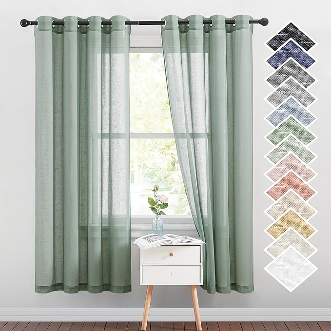 NICETOWN Linen Blend Flax Semi Sheer Window Curtains, Grommet Vertical Drapes by NICETOWN
