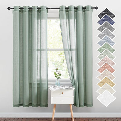 NICETOWN Linen Blend Flax Semi Sheer Window Curtains, Grommet Vertical Drapes by NICETOWN