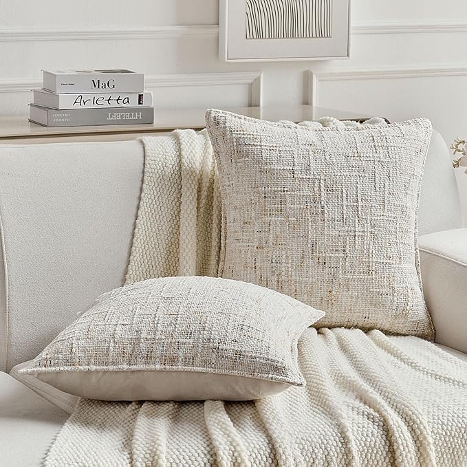 FUTEI Cream Decorative Throw Pillow Covers 18x18 Inch Set of 2, Soft Chenille - Image 4