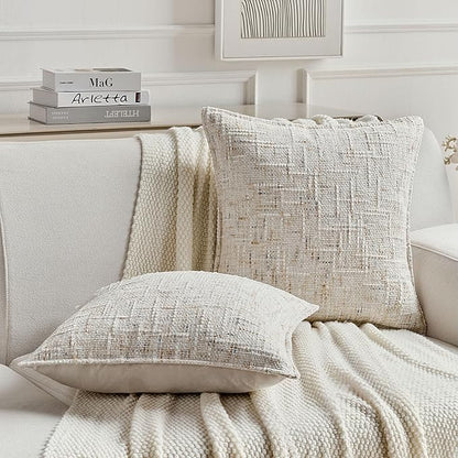 FUTEI Cream Decorative Throw Pillow Covers 16x16 Inch Set of 2, Soft Chenille - Image 5