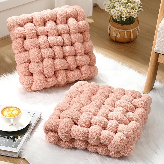 Wenqik 2 Pcs Knot Pillows Square Knotted Plush Throws Soft Accent Pillows - Image 4