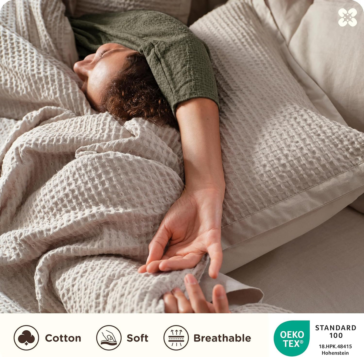 bedsure purewoven 3 pieces 100% cotton waffle duvet, close-up detail