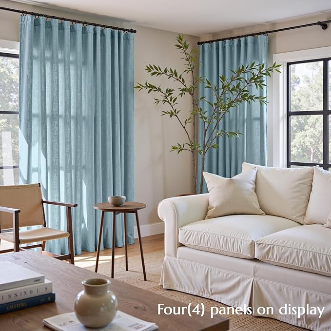 jinchan Blue Linen Blend Curtains 96 inch Length 2 Panels - Image 3