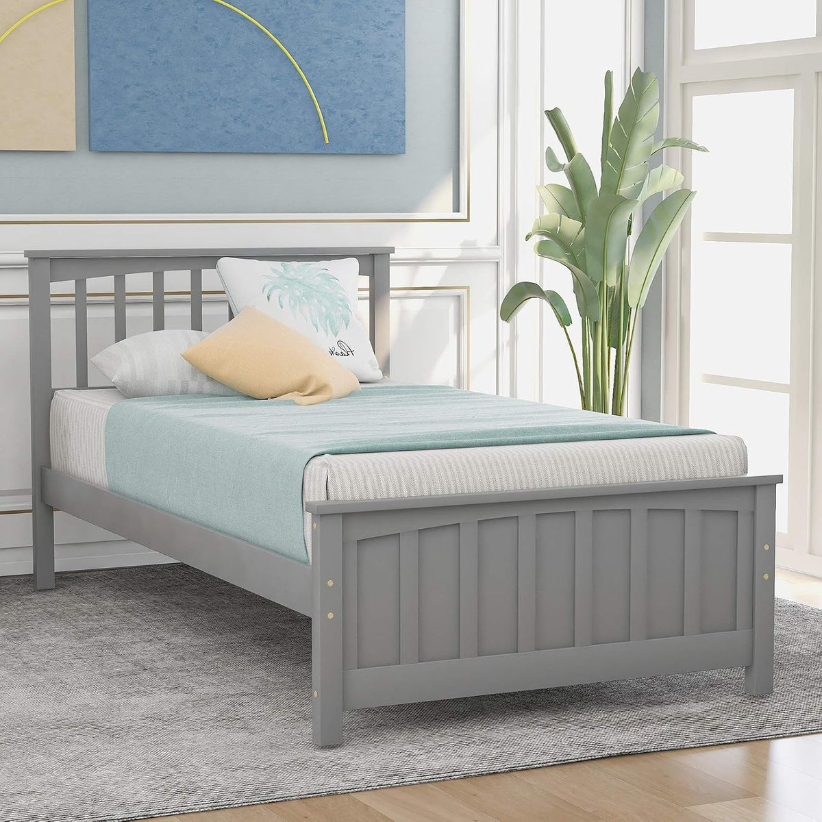 twin size bed frame with headboard and footboard, main product view