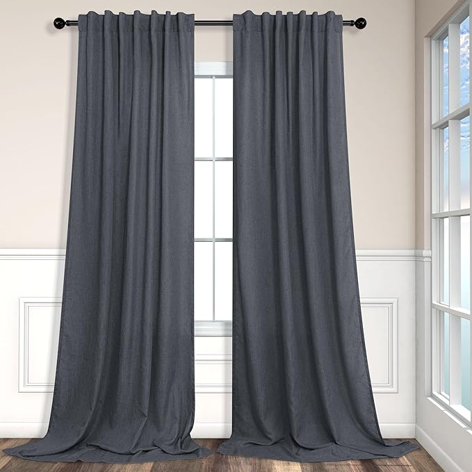 Grey Curtains for Living Room 96 Inches Long 2 Panels Back Tab Light Filtering by Pitalk