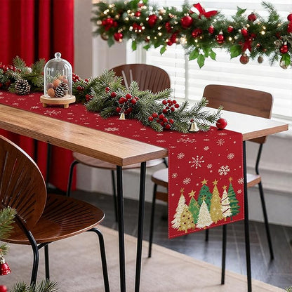 OTOSTAR Snowflakes and Christmas Tree Table Runner, Xmas Seasonal Winter - Image 8