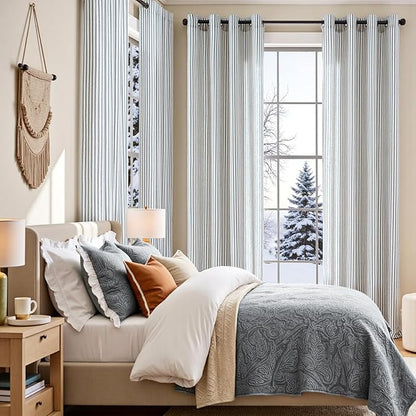 Vangao Linen Striped Curtains Boho Tickingstripe Light Filtering Window - Image 5