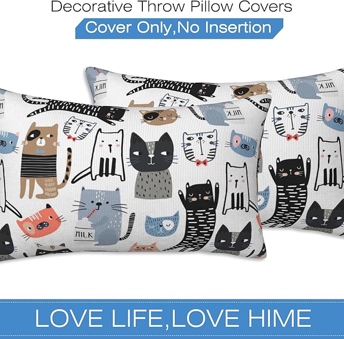 Throw Pillow Cover Case Funny Cats Pillow Covers 20x12 Inch Set of 2, Soft - Image 3