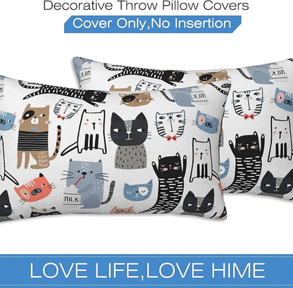 Throw Pillow Cover Case Funny Cats Pillow Covers 20x12 Inch Set of 2, Soft - Image 3