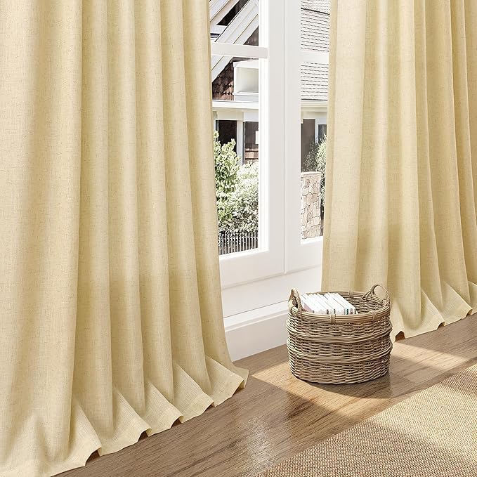Nanspring Cream Yellow Living Room Curtains 72 Inch Length 2 Panels Set Linen - Image 5