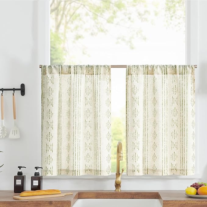 jinchan Boho Kitchen Linen Tier Curtains 30 Inch Bohemian Cafe Curtains by JINCHAN