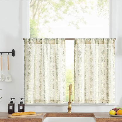 jinchan Boho Kitchen Linen Tier Curtains 30 Inch Bohemian Cafe Curtains by JINCHAN