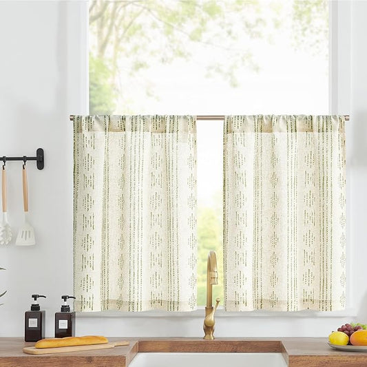 jinchan Boho Kitchen Linen Tier Curtains 30 Inch Bohemian Cafe Curtains by JINCHAN