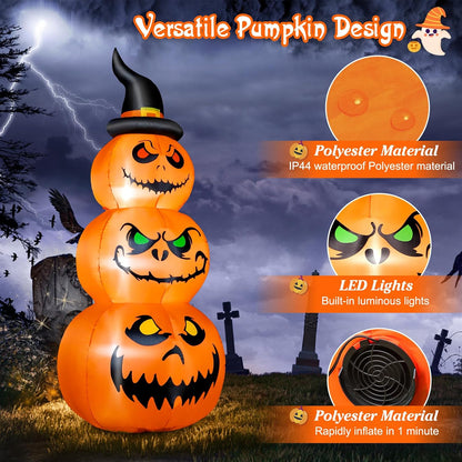FunFanso 6 FT Halloween Inflatable Pumpkins Outdoor Yard Decorations, Blow up Pumpkins with Witch’s Hat and Bright LED Lights, Spooky Stacked Pumpkins for Garden Lawn Porch Holiday Indoor Party Home