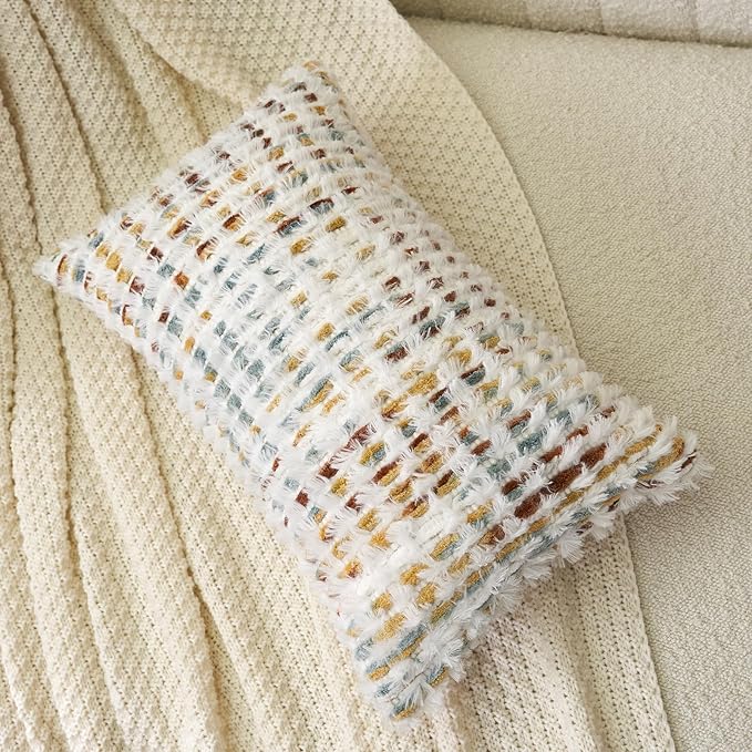 Aeckself Boho Chenille Tufted Pillow Cover 12 x 20 Inch, Rectangle Decorative - Image 3