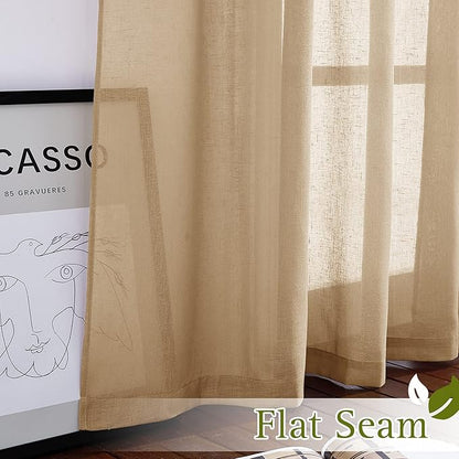 NICETOWN Sheer Linen Curtains Flax Texture 96 inch Long, Grommet Semi Sheer - Image 6