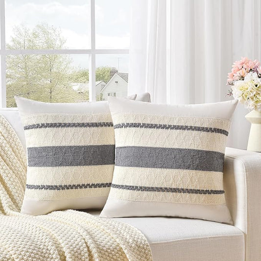 Fancy Homi Set of 2 Neutral Grey Farmhouse Euro Decorative Throw Pillow Covers by Fancy+Homi