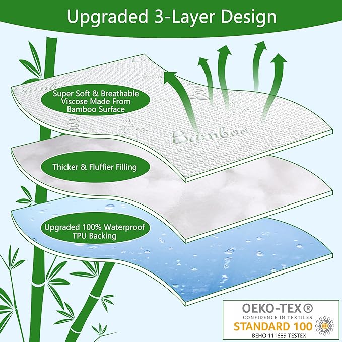 GOONIK Twin Size Mattress Protector, Breathable Bamboo Viscose Waterproof Twin - Image 2