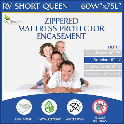 RV Short Queen Mattress Protector Waterproof Zippered Encasement Hypoallergenic by FourSeasonsEssentials