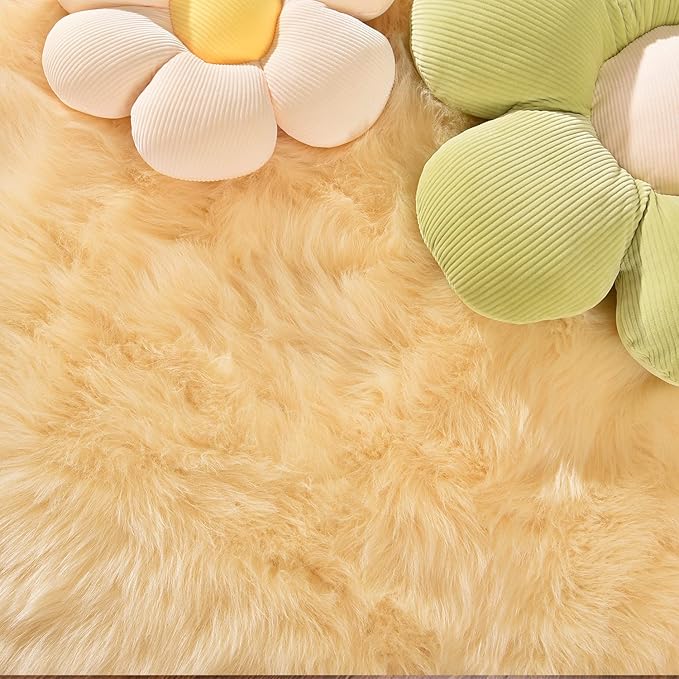 Latepis Yellow Runner 2x6 Fluffy Rug Faux Sheepskin Fur Rug - Image 5