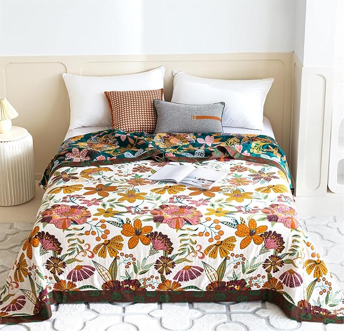 Fall Throw Blanket for Couch Bed Chair, 100% Cotton Muslin Breathable Woven - Image 2