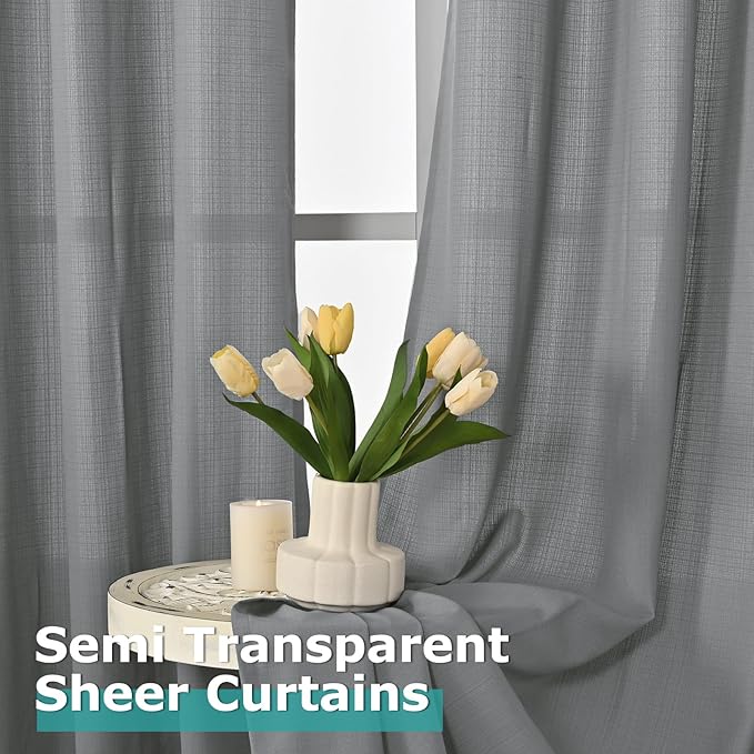 BGment Grey Linen Sheer Curtains 95 Inches Long 2 Panel Set, Grommet Semi Sheer - Image 4