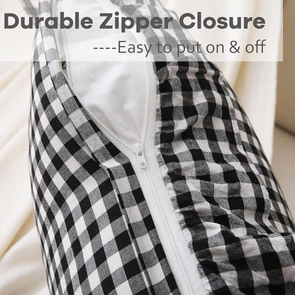 2 Pack Black White Plaid Ruffle Gingham Throw Pillow Covers, 100% Washed Cotton - Image 4