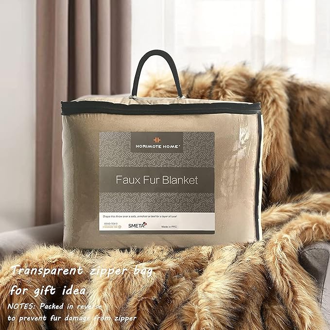 Luxury Plush Faux Fur Blanket King Size, Long Pile Golden Yellow - Image 7