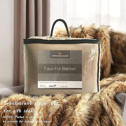 Luxury Plush Faux Fur Blanket King Size, Long Pile Golden Yellow - Image 7