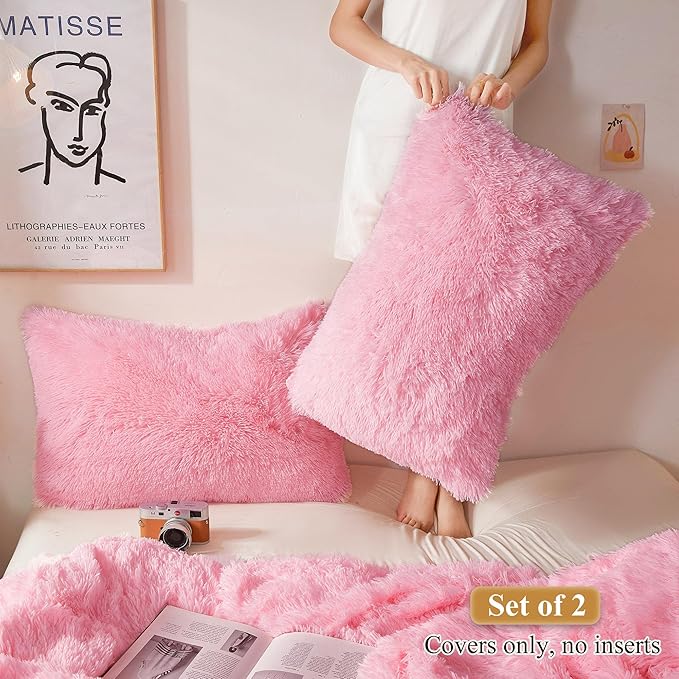 XeGe Faux Fur Throw Pillow Cases, Plush Shaggy Ultra Soft Pillow Covers - Image 2
