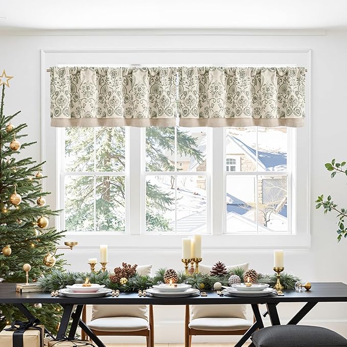 jinchan Linen Valance Kitchen Curtain Pack of 2 Double Layer 18 Inch by JINCHAN
