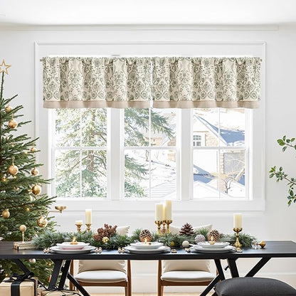 jinchan Linen Valance Kitchen Curtain Pack of 2 Double Layer 18 Inch by JINCHAN