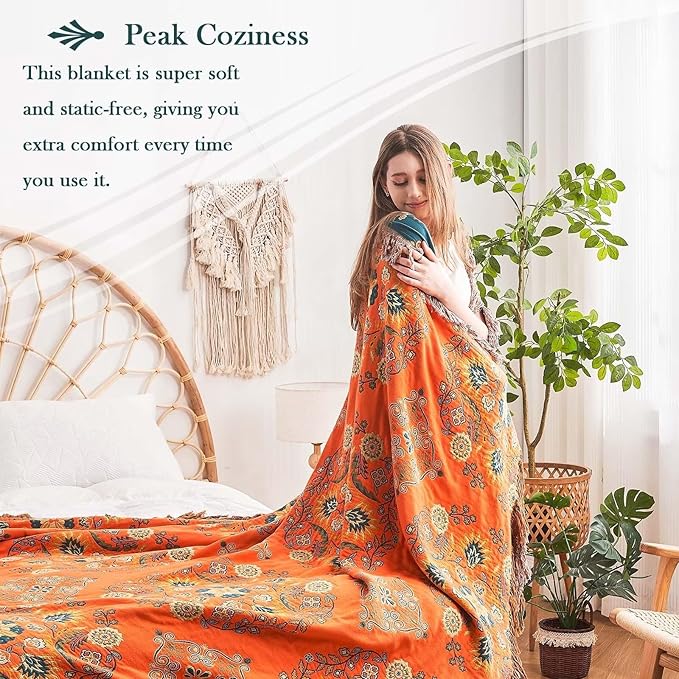Boho Throw Blanket, 100% Cotton Ultra Soft Luxury Throw Rustic Quilt, All - Image 6