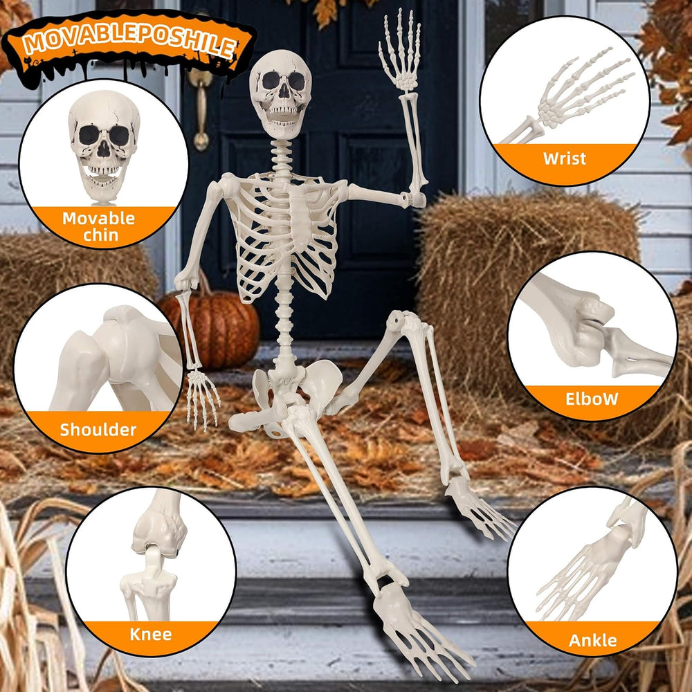 5.4ft Life Size Poseable Halloween Skeleton with Banner