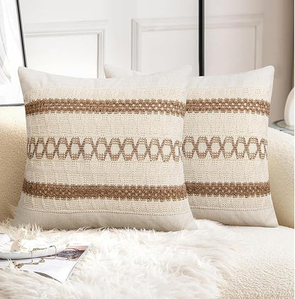 Pyonic Pack of 2 Boho Throw Pillow Covers 18x18 Inch Farmhouse Decorative Throw - Image 6