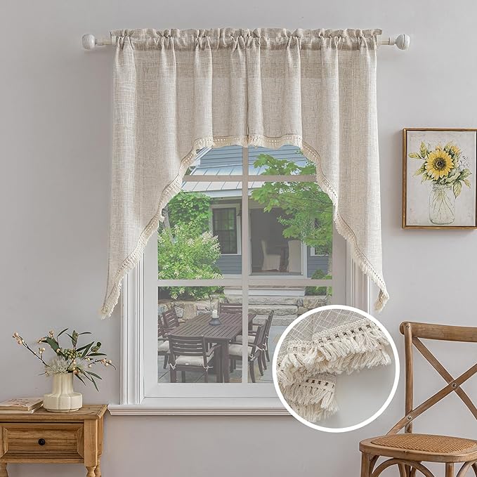 Beda Home Tassel Linen Textured Swag Valances by BedaHomeBedaLife
