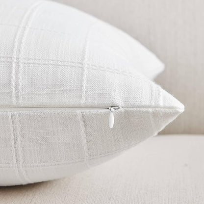 ZeeMart Linen Checked Throw Pillow Covers Set of 2, 20x20 Inch Allover Grid - Image 2