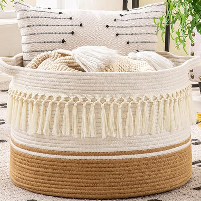 KAKAMAY Large Blanket Basket, Woven Baskets by KAKAMAY