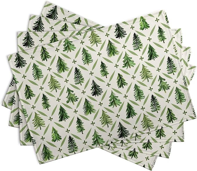 Sage Green Pine Tree Christmas Placemats Set of 4 Xmas Farmhouse Rustic Style - Image 2