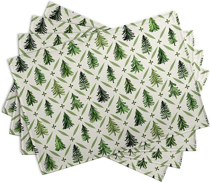 Sage Green Pine Tree Christmas Placemats Set of 4 Xmas Farmhouse Rustic Style - Image 2
