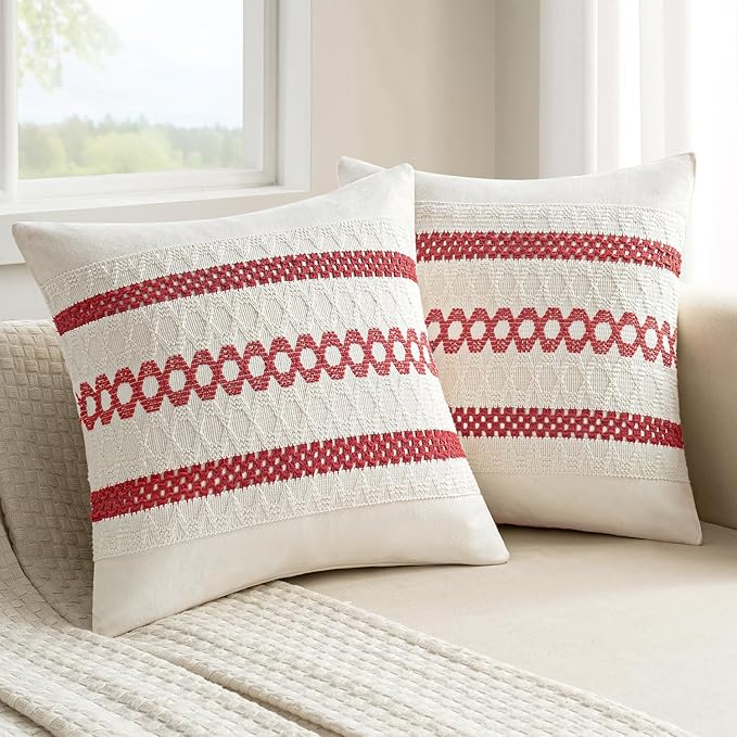 MIULEE Set of 2 Christmas Red Boho Decorative Pillow Covers 20x20 Inch - Image 8