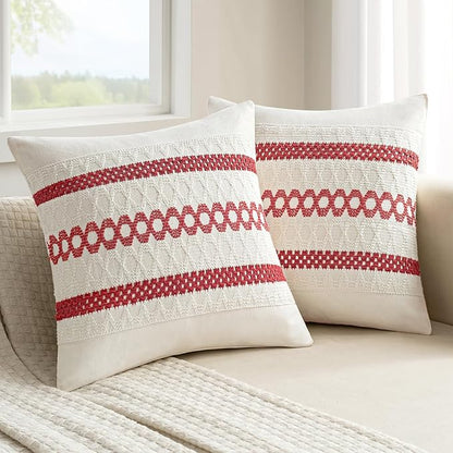 MIULEE Set of 2 Christmas Red Boho Decorative Pillow Covers 20x20 Inch - Image 8