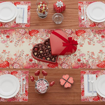 XCHI Wild Flowers Love Hearts Valentine’s Day Table Runner Table Decoration - Image 4