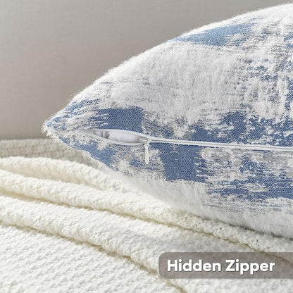 FUTEI Blue White Decorative Throw Pillow Covers 16x16 Inch Set of 2, Soft Faux - Image 3