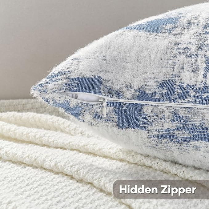 FUTEI Blue White Decorative Throw Pillow Covers 26x26 Inch Set of 2, Soft Faux - Image 3