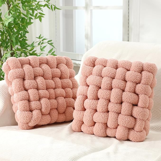 Wenqik 2 Pcs Knot Pillows Square Knotted Plush Throws Soft Accent Pillows by Wenqik