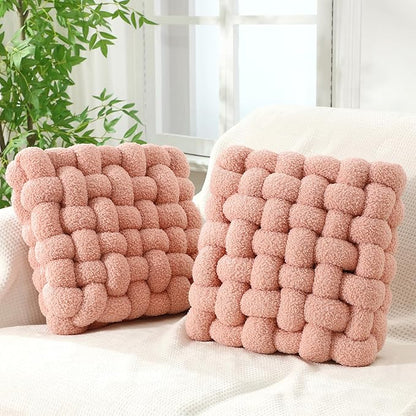 Wenqik 2 Pcs Knot Pillows Square Knotted Plush Throws Soft Accent Pillows by Wenqik