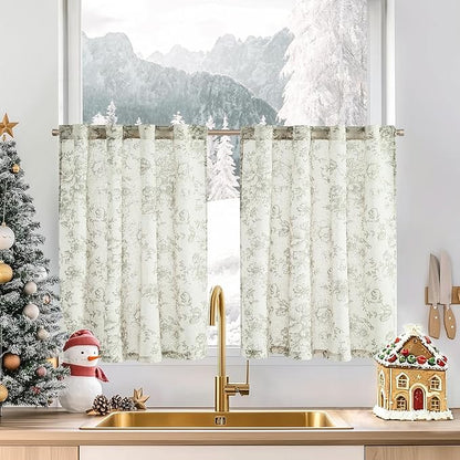 jinchan Linen Floral Tier Curtains 36 Inch Christmas Decorations Farmhouse by JINCHAN