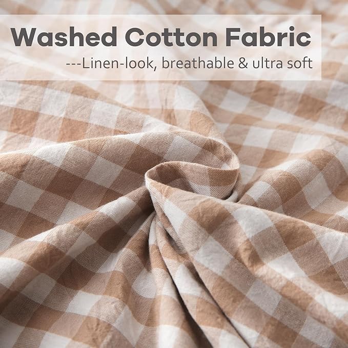 2 Pack Taupe White Plaid Ruffle Gingham Throw Pillow Covers, 100% Washed Cotton - Image 6
